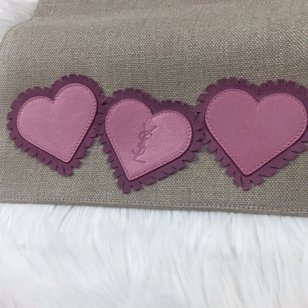 Yves Saint Laurent Beige Clutch with Pink Heart Appliqués - Picture 6 of 7